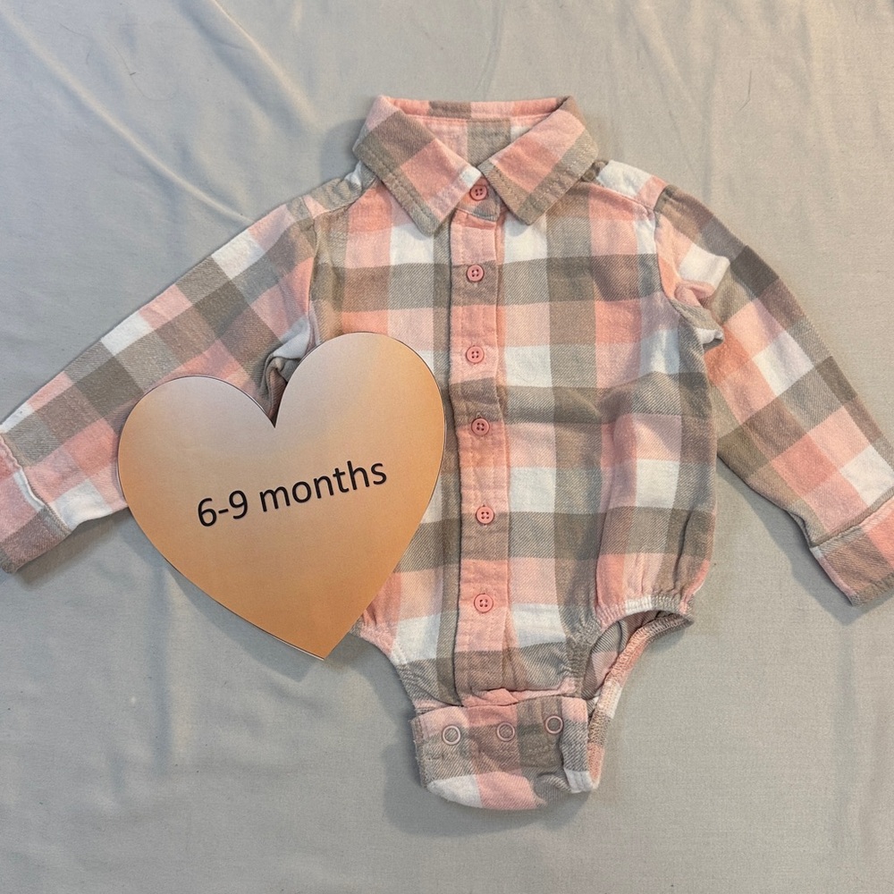 Outdoor Kids - long sleeve button  down onesie. Size 6-9 months